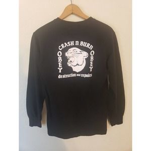 Obey Long Sleeve Shirt SMALL Black Crash Burn Panther Skater Skating Skateboard